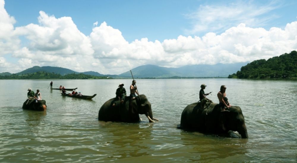 Trải nghiệm cưỡi voi lội nước và đi thuyền độc mộc trên Hồ Lắk – Hoạt động du lịch đặc trưng không thể bỏ qua tại hồ nước ngọt tự nhiên lớn nhất tỉnh Đắk Lắk.
